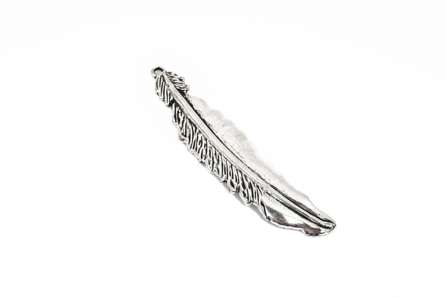 5 Silver FEATHER Charms, Silver oxidized charms, 77x16mm, 3" long chs2850