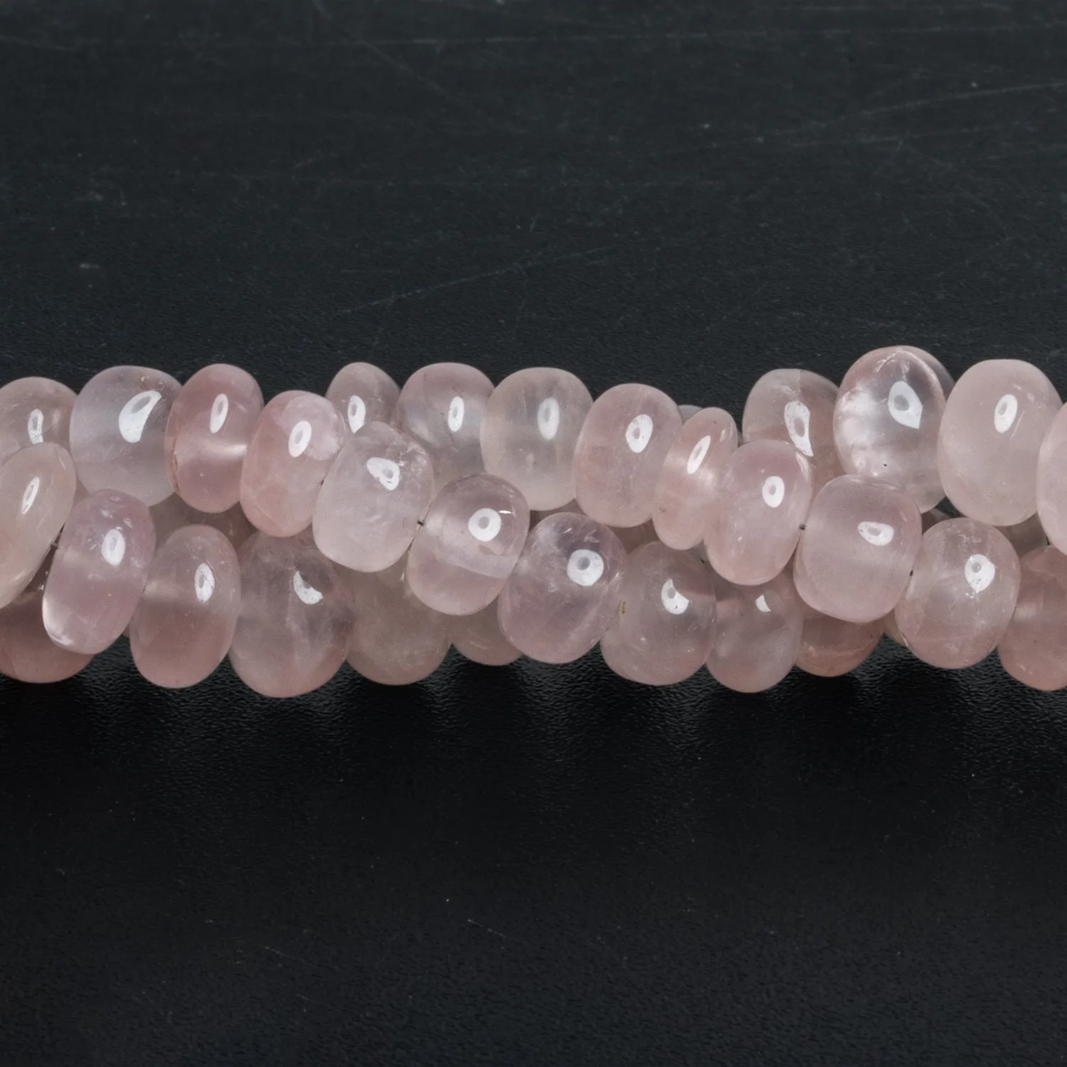 8-10mm Rose Quartz Plain Rondelles 10 inch 40 beads