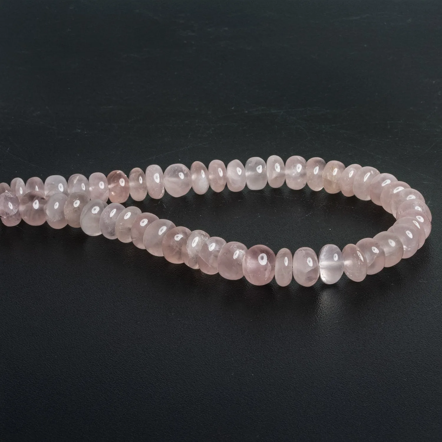 8-10mm Rose Quartz Plain Rondelles 10 inch 40 beads