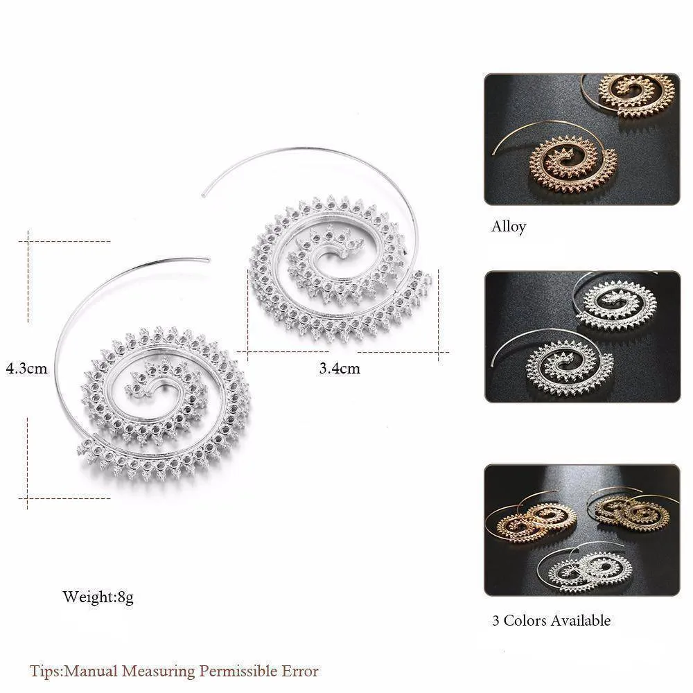 8 Designs, Big Swirl Hoop boho Earrings