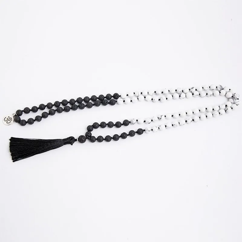 8mm Natural Stone 108 Mala Rosary Necklace Howlite Black Lava Stone Beaded