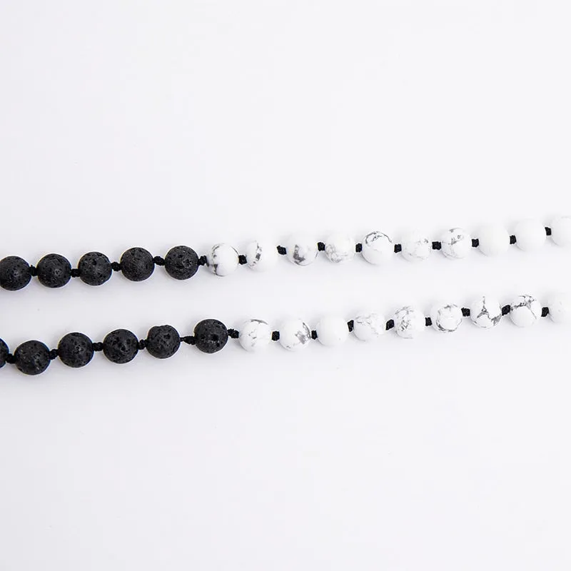 8mm Natural Stone 108 Mala Rosary Necklace Howlite Black Lava Stone Beaded