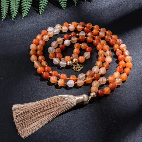 8mm Orange Agate Japamala Beaded Necklace Meditation Yoga Blessing Spirit Jewelry Set
