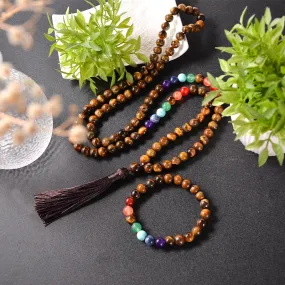 8mm Yellow Tiger Eye 7 Chakra Beaded Necklace