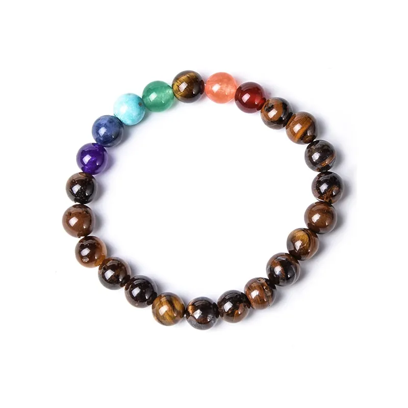 8mm Yellow Tiger Eye 7 Chakra Beaded Necklace