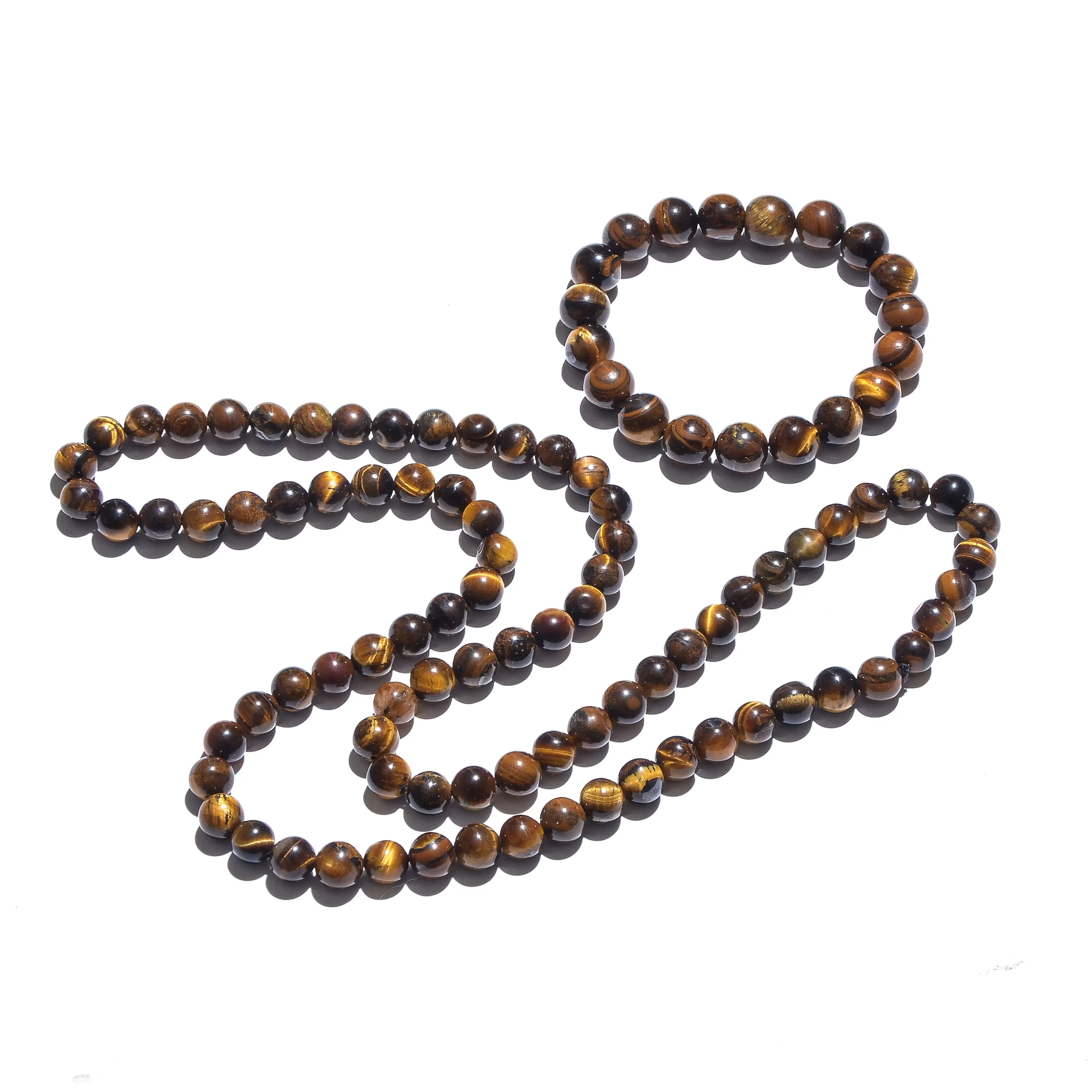 8mm Yellow Tiger Eye Choker Necklace for Men and Women Beaded Long Necklace Jewelry Bracelet Set