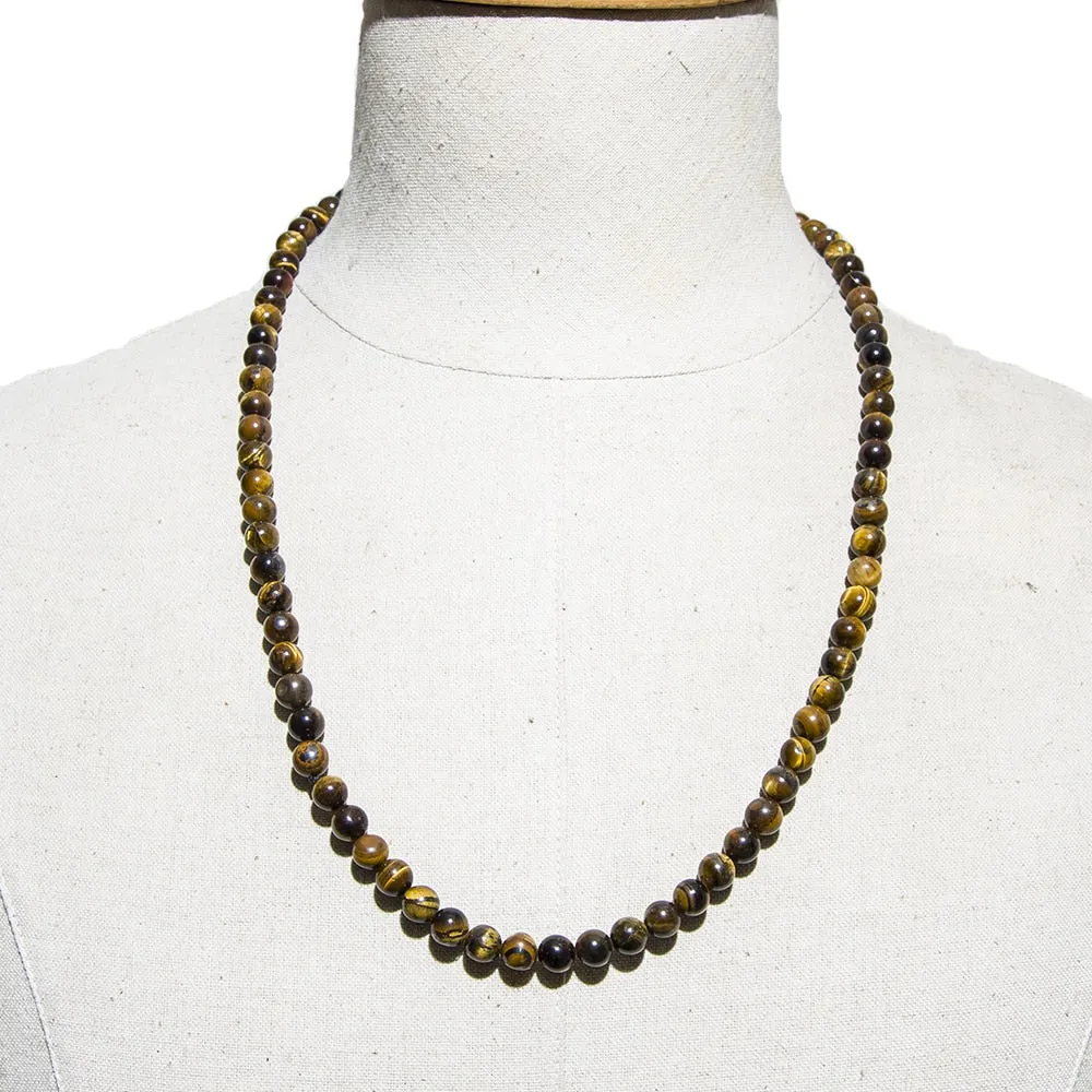8mm Yellow Tiger Eye Choker Necklace for Men and Women Beaded Long Necklace Jewelry Bracelet Set