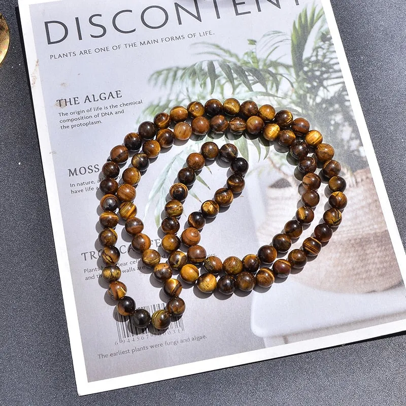 8mm Yellow Tiger Eye Choker Necklace for Men and Women Beaded Long Necklace Jewelry Bracelet Set