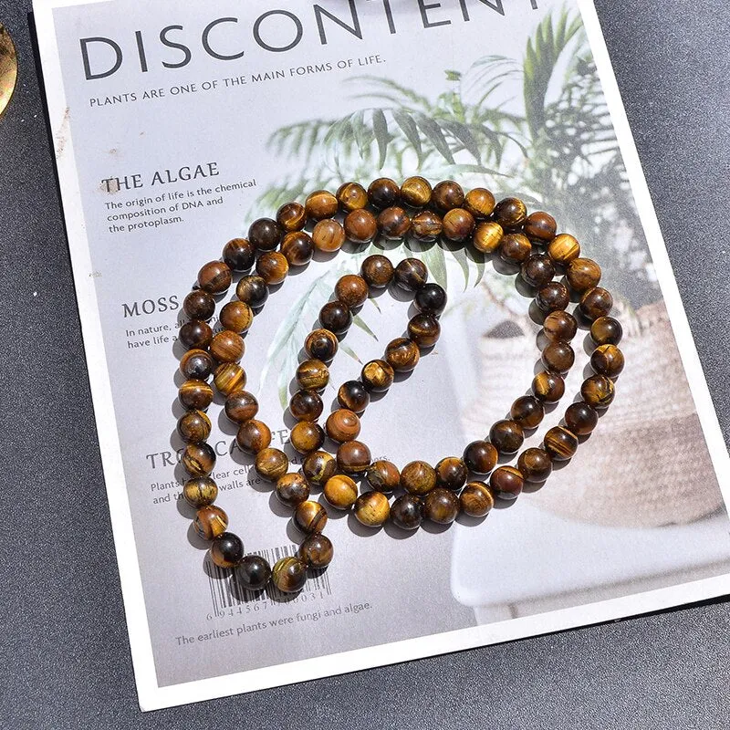 8mm Yellow Tiger Eye Choker Necklace for Men and Women Beaded Long Necklace Jewelry Bracelet Set