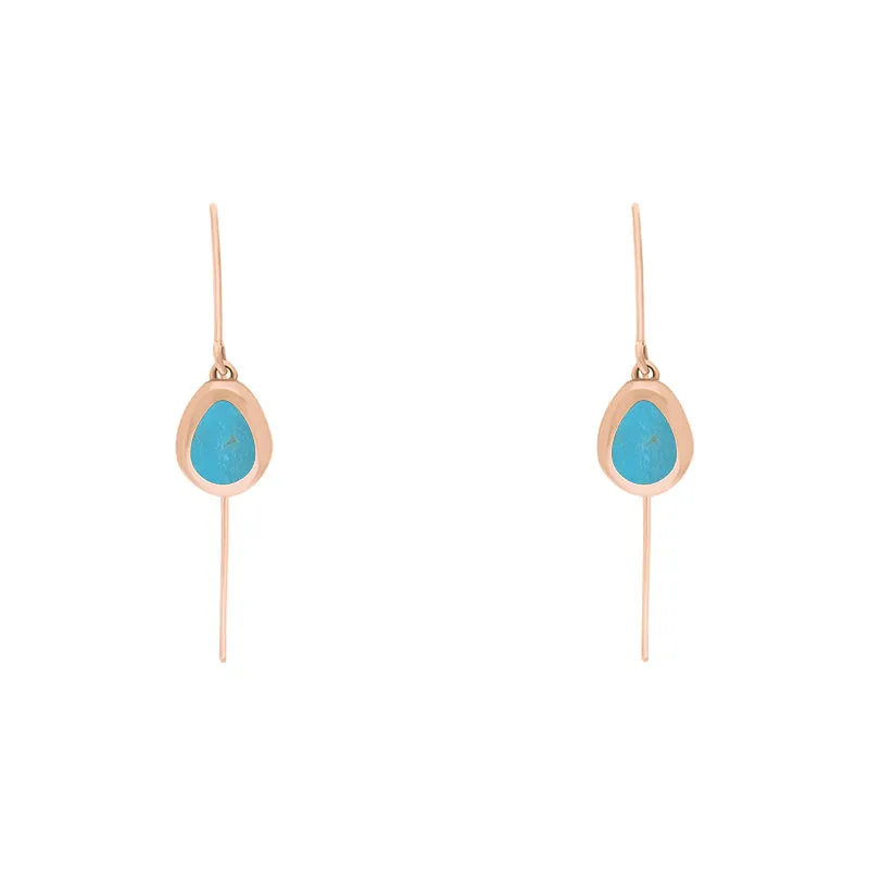 9ct Rose Gold Turquoise Cross Disc Drop Earrings