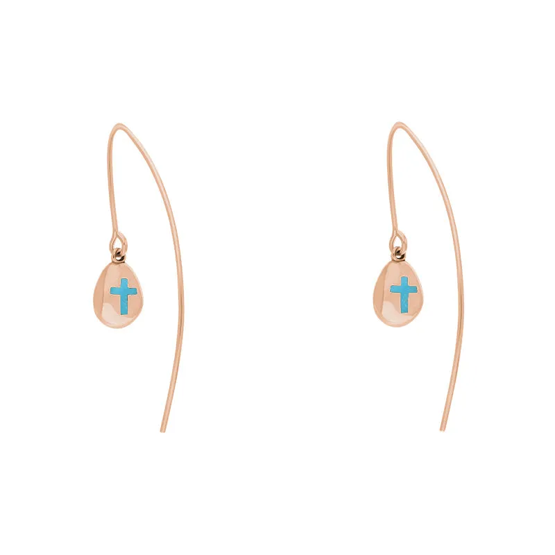 9ct Rose Gold Turquoise Cross Disc Drop Earrings