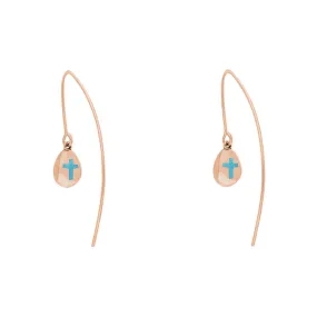 9ct Rose Gold Turquoise Cross Disc Drop Earrings