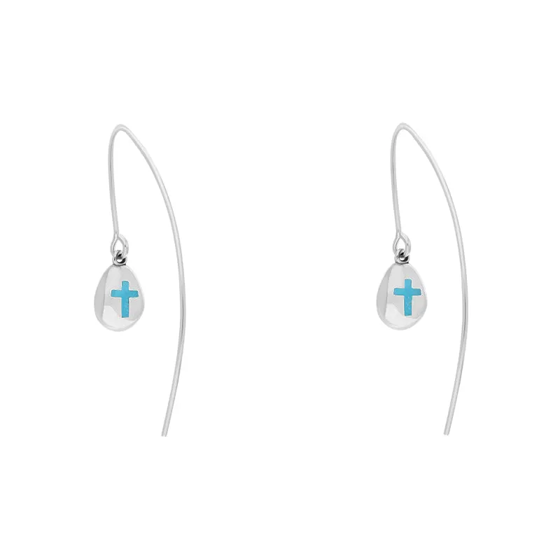 9ct White Gold Turquoise Cross Disc Drop Earrings