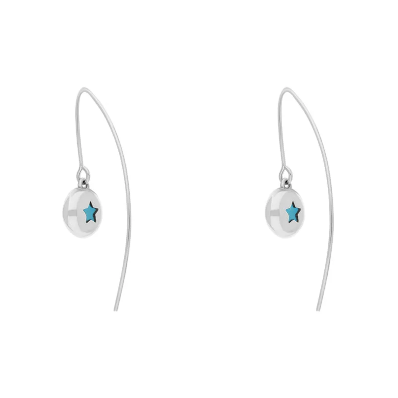 9ct White Gold Turquoise Star Disc Drop Earrings