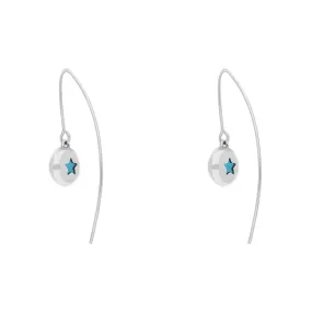 9ct White Gold Turquoise Star Disc Drop Earrings