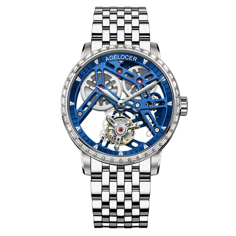 AGELOCER Men&#39;s Hollow Out Tourbillon Mens Watch Skeleton Movement Wristwatch Sapphire Luxury Watch For Men montre Bracelet homme