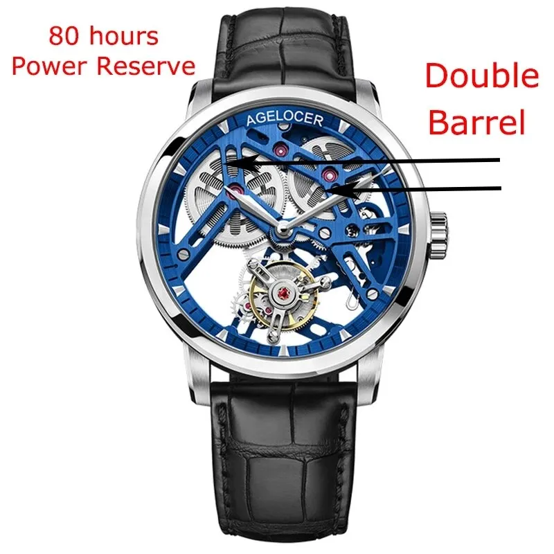 AGELOCER Men&#39;s Hollow Out Tourbillon Mens Watch Skeleton Movement Wristwatch Sapphire Luxury Watch For Men montre Bracelet homme