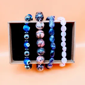 Amethyst, Evil Eye   Hematite, Rose Quartz, Rhodonite Crystal Bracelets