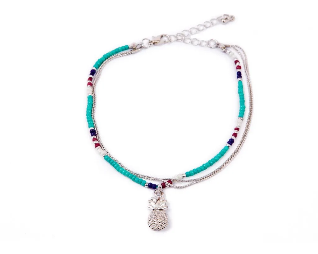 Anklet  - Double Strand Turquoise Pineapple Charm