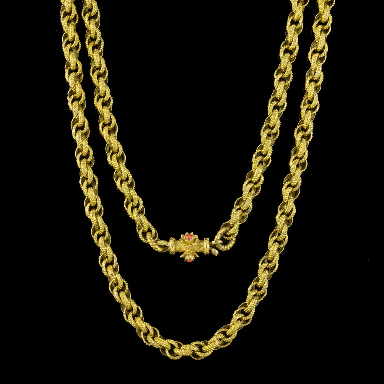 Antique Georgian Chain 18ct Gold Gilt Coral Clasp