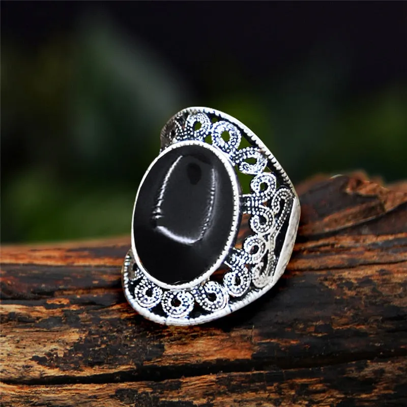 Antique Silver Plated Natural Stone Unakite Tiger Eye Flower Ring