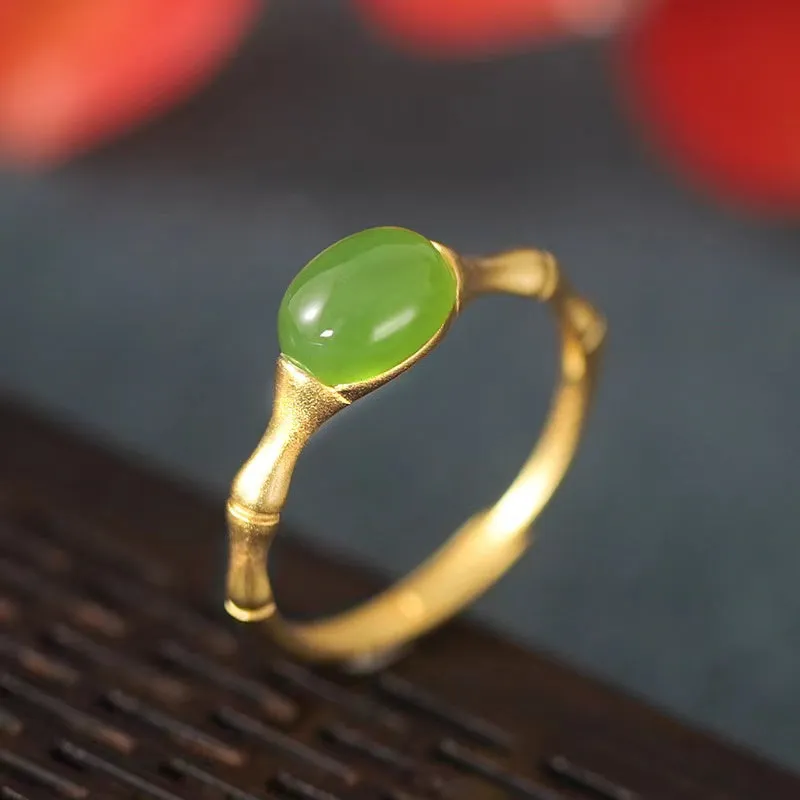 Bamboo Green Jade Ring-Prosperity Luck