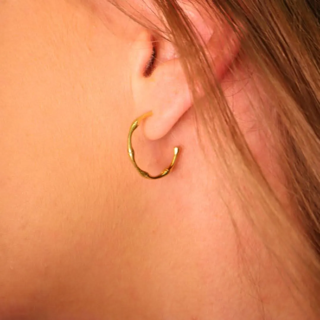 Bamboo Hoop Earrings in Gold