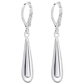 Beginnings Elongated Teardrop French Hook Earrings - Silver