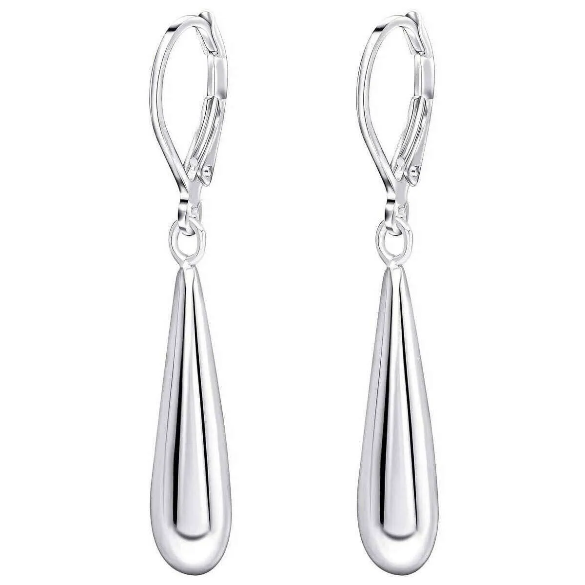 Beginnings Elongated Teardrop French Hook Earrings - Silver