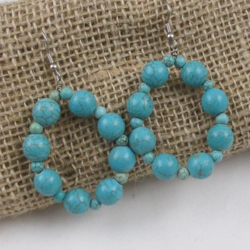 Big Gemstone Beaded Hoop Earrings