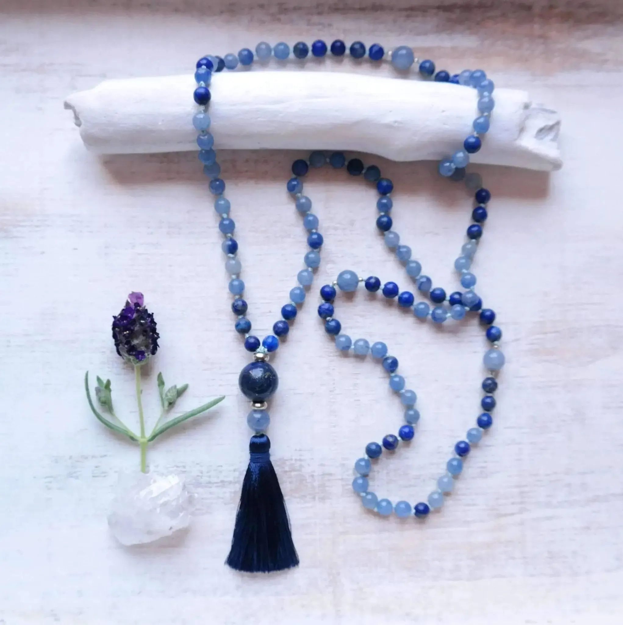 Blue Aventurine and Lapis Lazuli Mala Beads - Self Awareness Mala