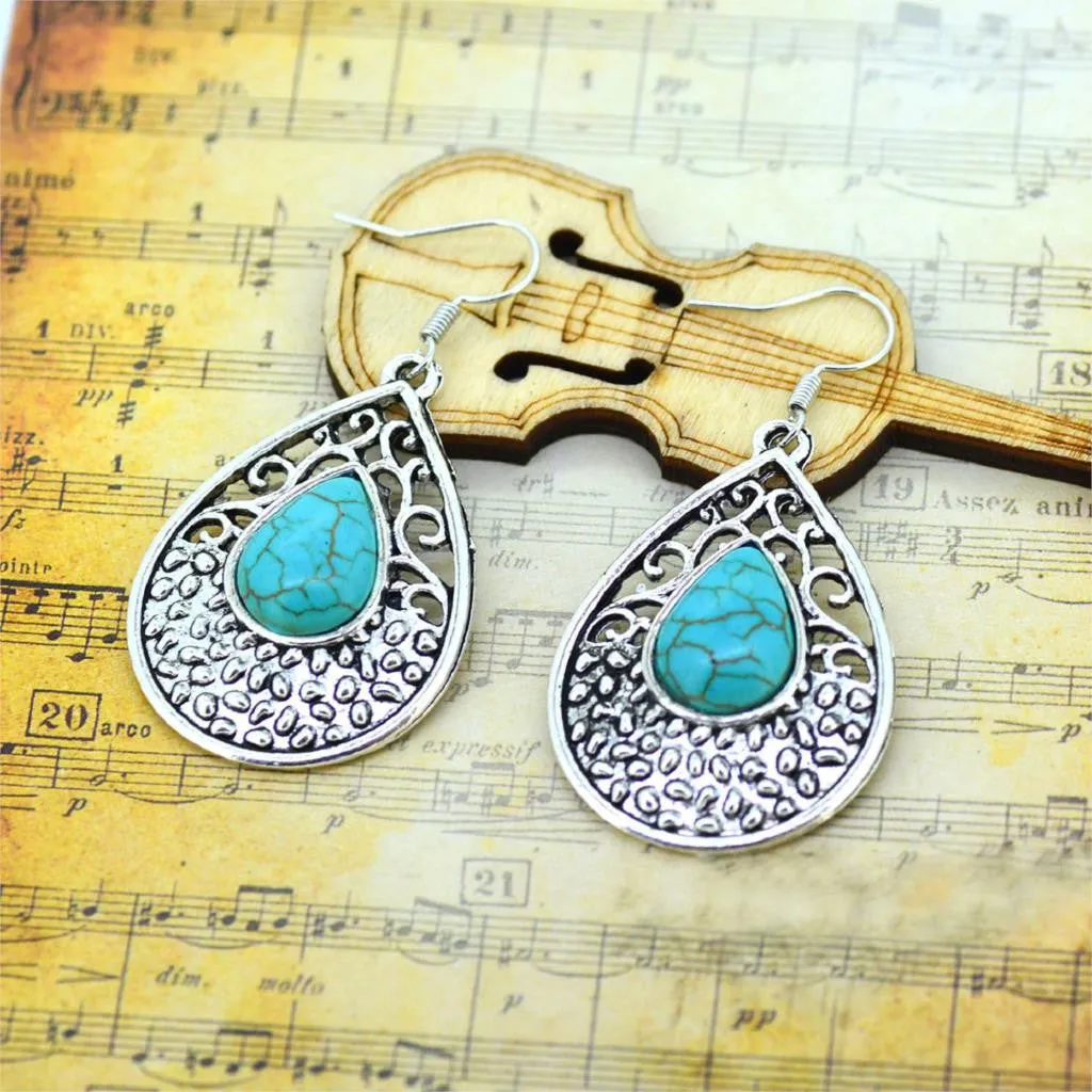 Bohemia Dangle Earrings Fashion Tibetan Turquoise Water Drop Shaped Earrings For Women Long Earrings Fine Jewelry