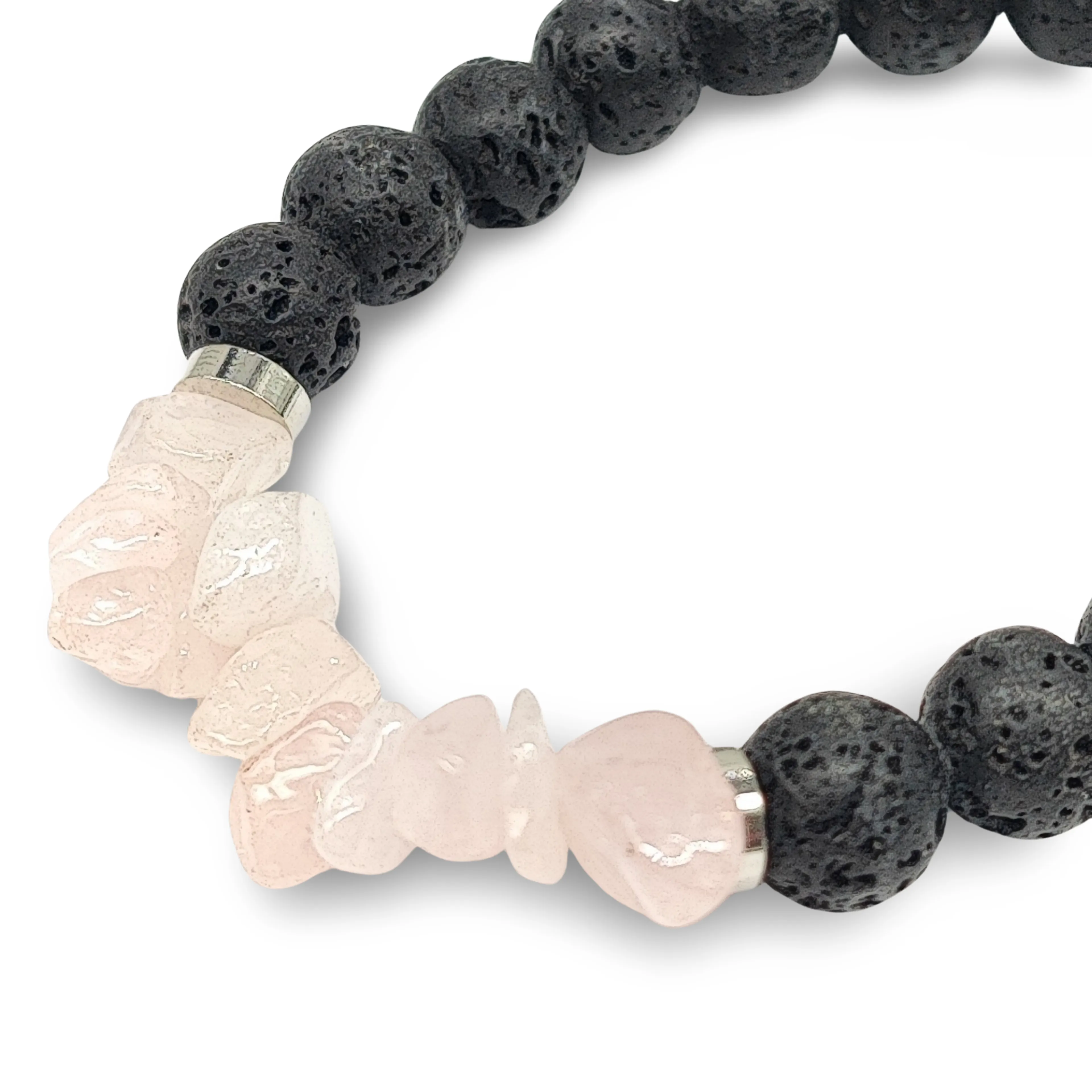 Bracelet -Lava Bead 8mm & Rose Quartz Chips