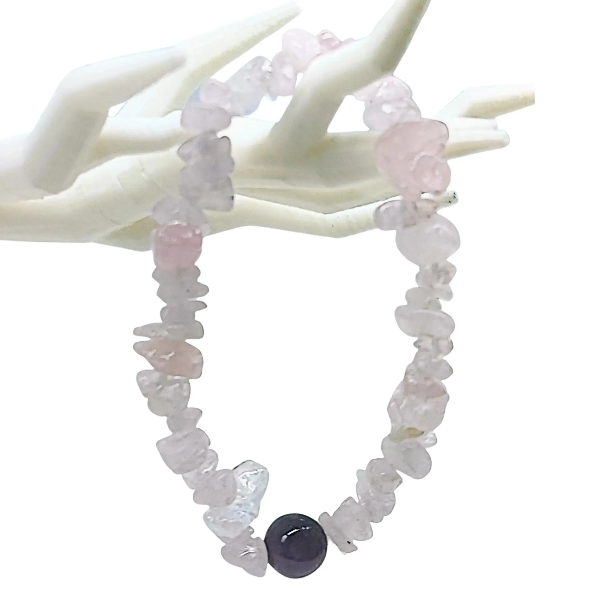Bracelet -Rose Quartz Chips -Amethyst Bead