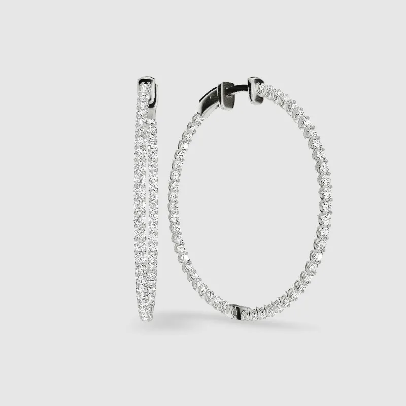 Braided Front Back Lab Grown Diamond Hoops-Round