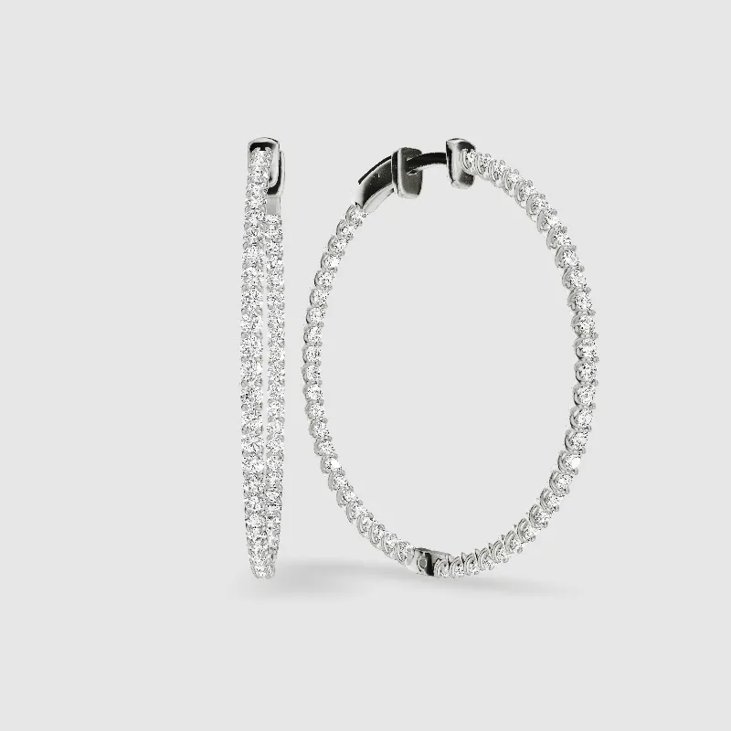 Braided Front Back Lab Grown Diamond Hoops-Round
