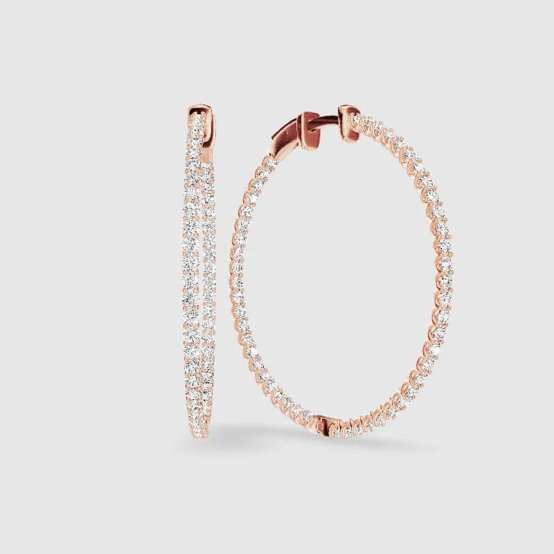 Braided Front Back Lab Grown Diamond Hoops-Round