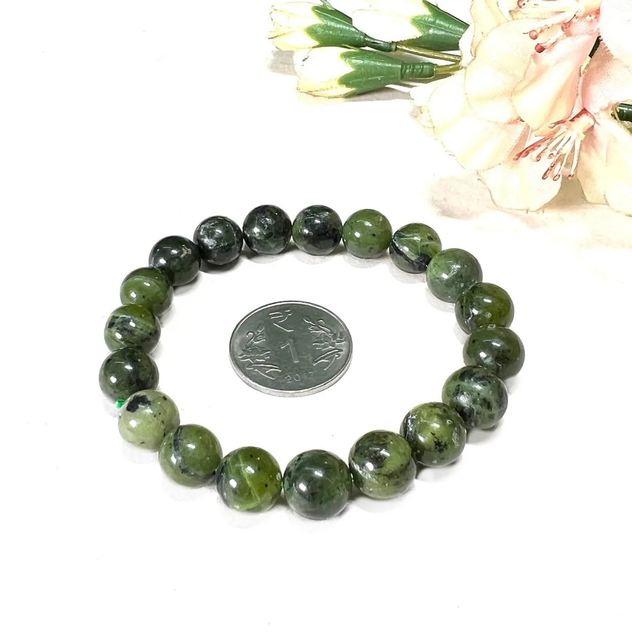 Canadian Nephrite Jade Round Bead Bracelet (Prosperity and Luck)