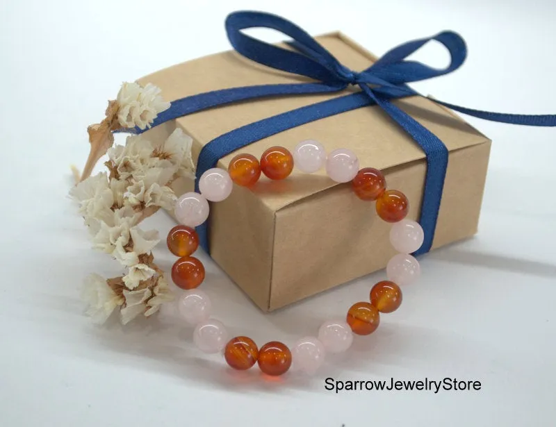 Carnelian stretch bracelet Adjustable carnelian rose quartz bracelet Protection success talisman Healing crystal bracelet Gemstone bracelets