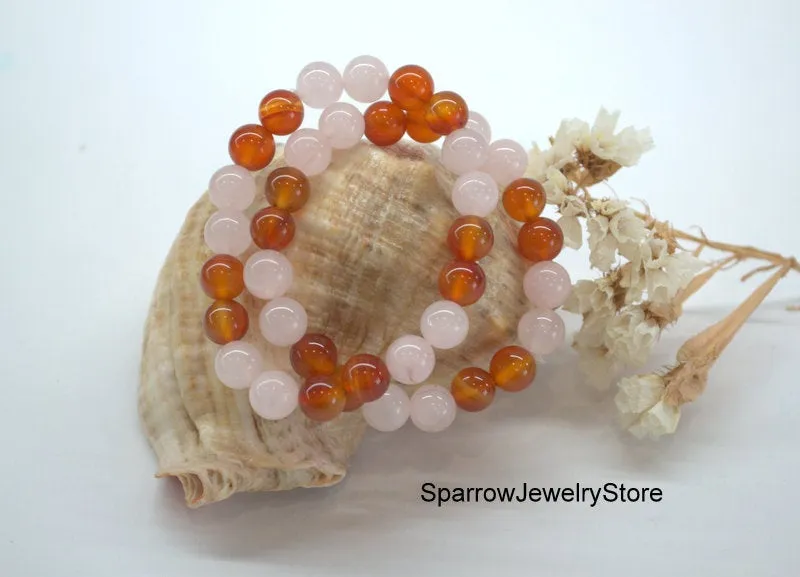 Carnelian stretch bracelet Adjustable carnelian rose quartz bracelet Protection success talisman Healing crystal bracelet Gemstone bracelets