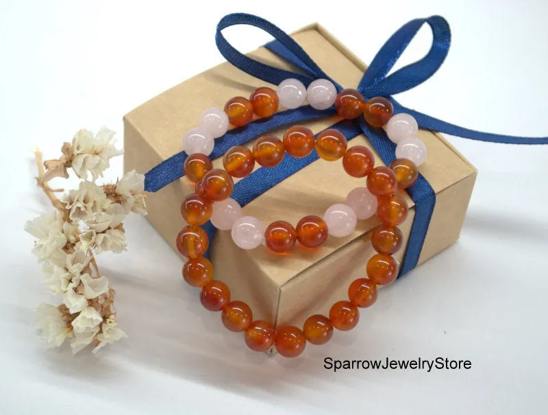 Carnelian stretch bracelet Adjustable carnelian rose quartz bracelet Protection success talisman Healing crystal bracelet Gemstone bracelets