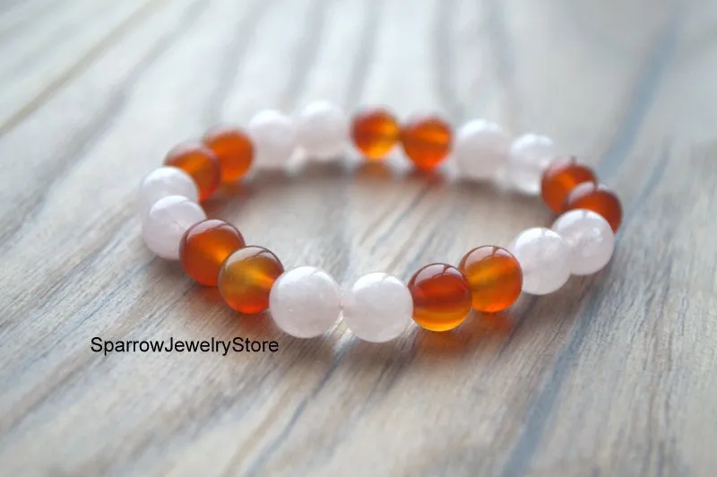 Carnelian stretch bracelet Adjustable carnelian rose quartz bracelet Protection success talisman Healing crystal bracelet Gemstone bracelets