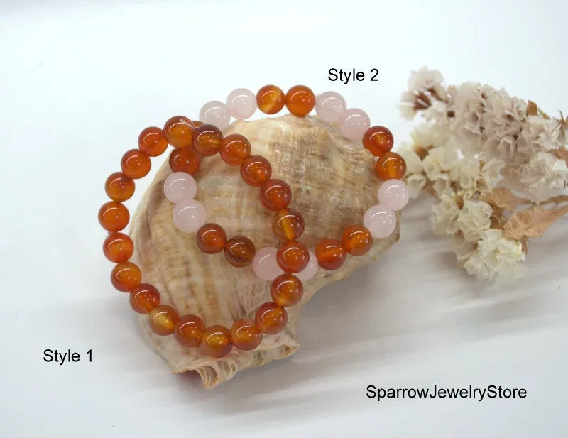 Carnelian stretch bracelet Adjustable carnelian rose quartz bracelet Protection success talisman Healing crystal bracelet Gemstone bracelets
