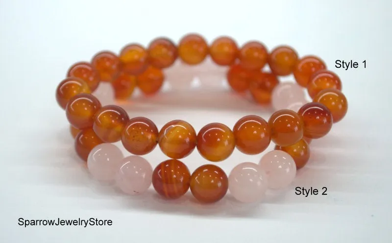 Carnelian stretch bracelet Adjustable carnelian rose quartz bracelet Protection success talisman Healing crystal bracelet Gemstone bracelets