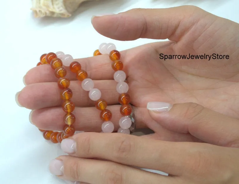Carnelian stretch bracelet Adjustable carnelian rose quartz bracelet Protection success talisman Healing crystal bracelet Gemstone bracelets