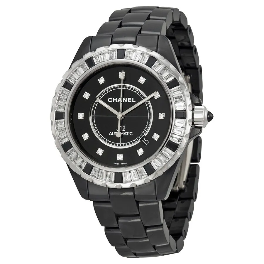 Chanel J12 Automatic Black Diamond Dial Black Ceramic Men's Watch H2024
