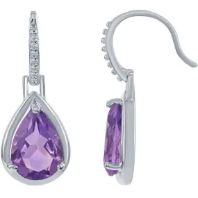 Classic Women's Earrings - Sterling Silver 3.34 cttw Amethyst Teardrop Shape | D-5633