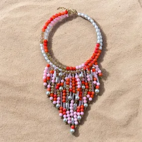 Coral Beaded Waterfall Necklace