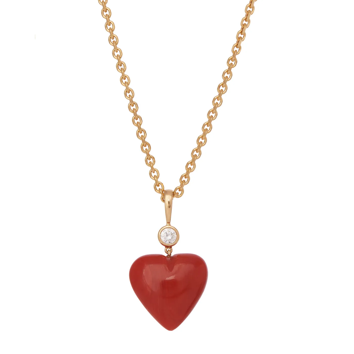 Coral Heart Charm with Diamonds