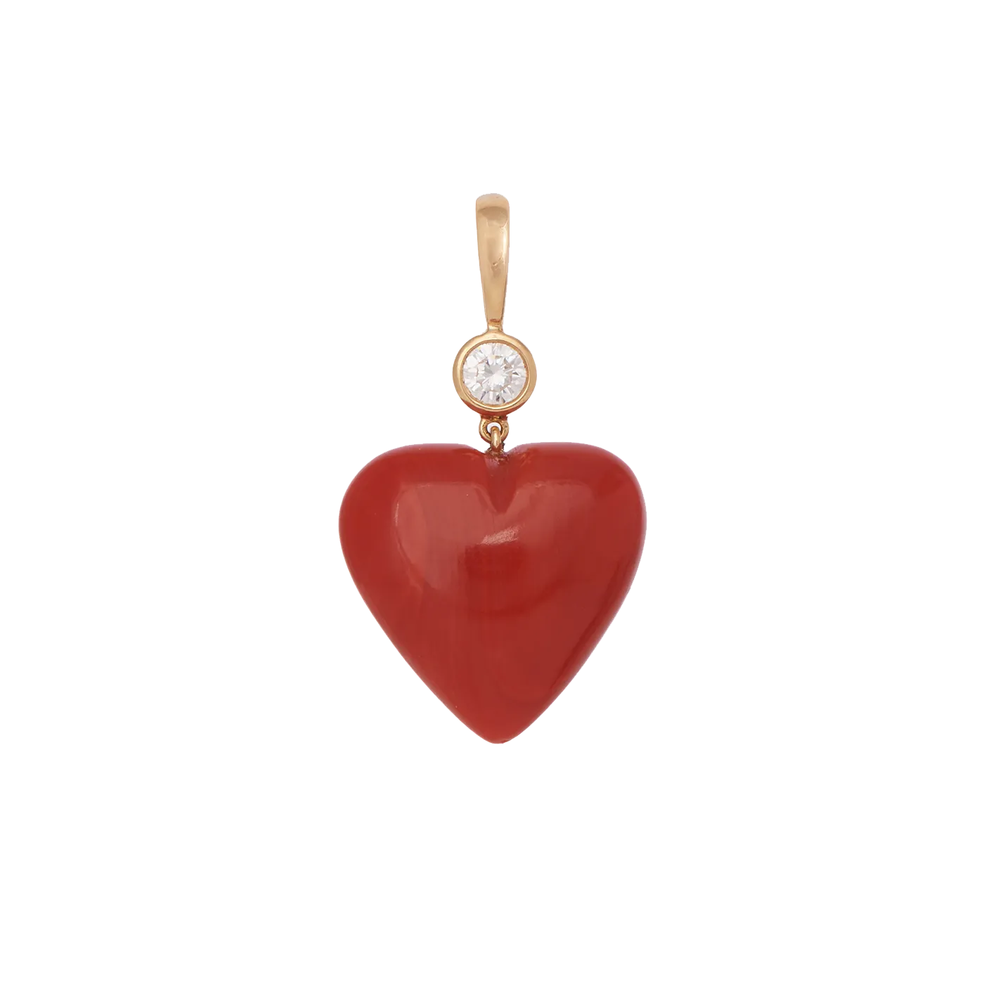 Coral Heart Charm with Diamonds